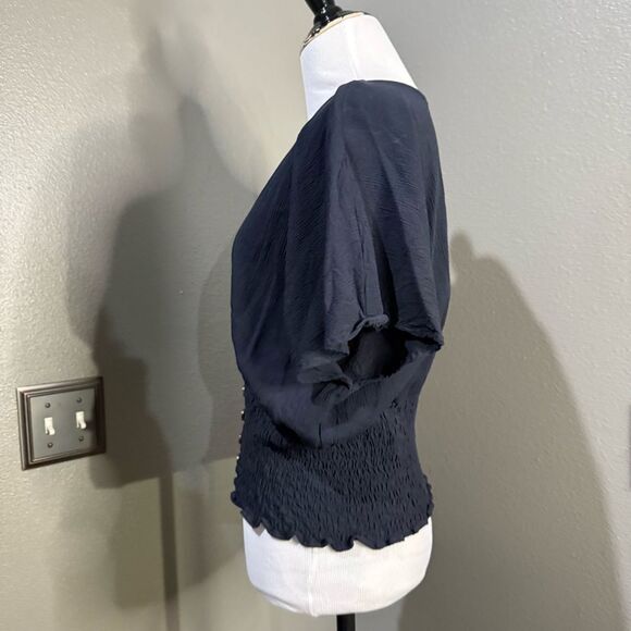 Abercrombie & Fitch Black Buttoned Smocked Blouse - Picture 7 of 9